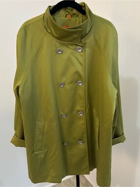 Judy Crowell Olive Green Double-Breasted Funnel Neck Women’s Coat